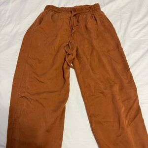 H&M Women Business Casual Brown Elastic Tie Front Waist Straight Leg Pants XS